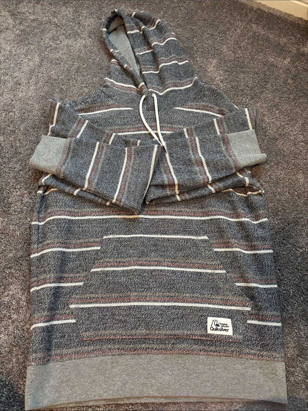 Quiksilver Gray Striped Hooded Pullover with Cream & Rust Accents